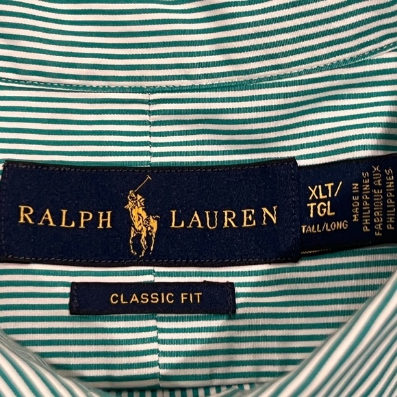 Polo Ralph Lauren XL Tall XLT Stripe Button Front Logo Button Collar Shirt - Picture 5 of 5